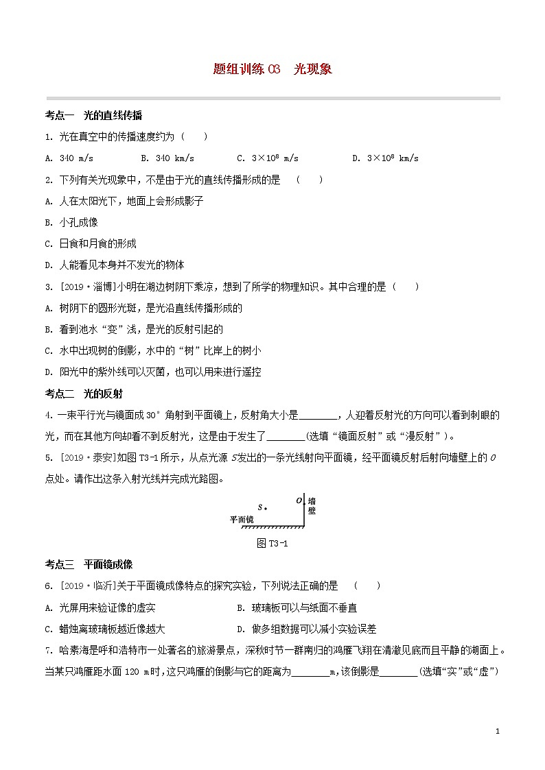 （福建专版）2020中考物理复习方案第04篇题组训练03光现象试题第1页
