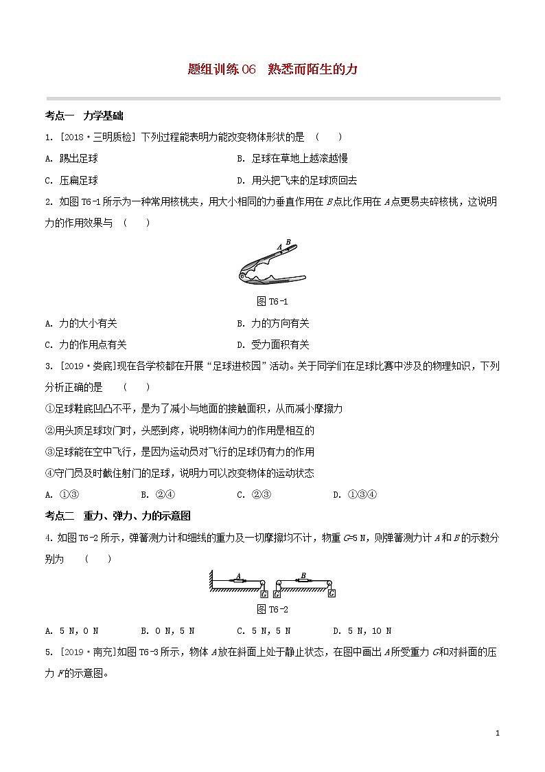 （福建专版）2020中考物理复习方案第04篇题组训练06熟悉而陌生的力试题01
