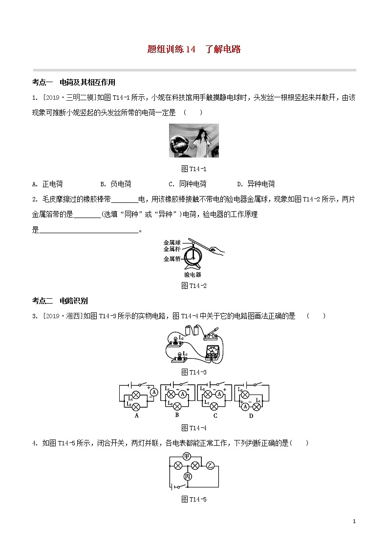 （福建专版）2020中考物理复习方案第04篇题组训练14了解电路试题第1页