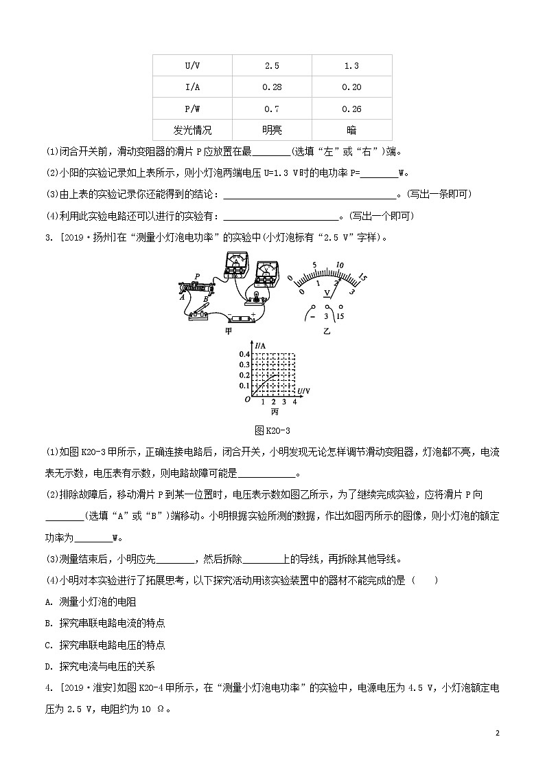 （福建专版）2020中考物理复习方案第01篇教材复习第四单元电磁学第20课时有关电功率的实验试题第2页