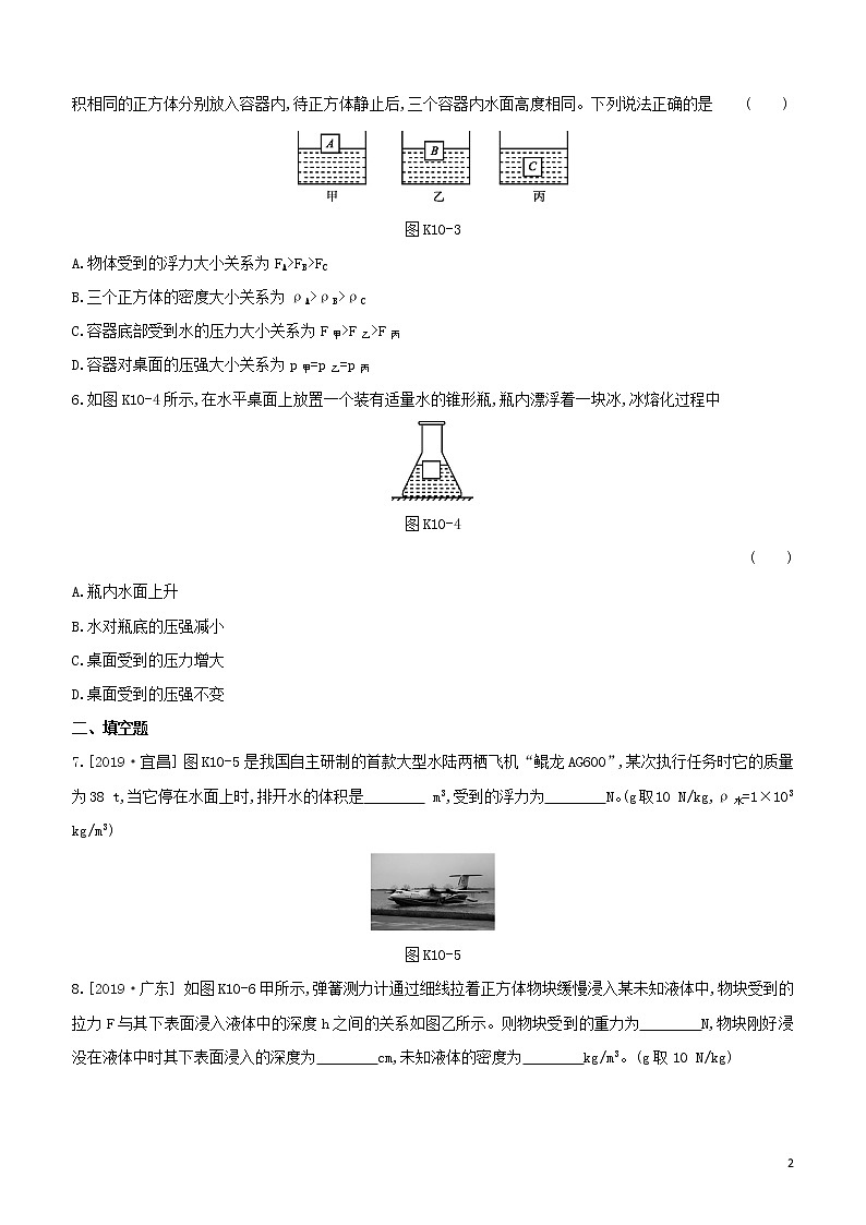 （福建专版）2020中考物理复习方案第01篇教材复习第二单元力学第10课时浮力试题02