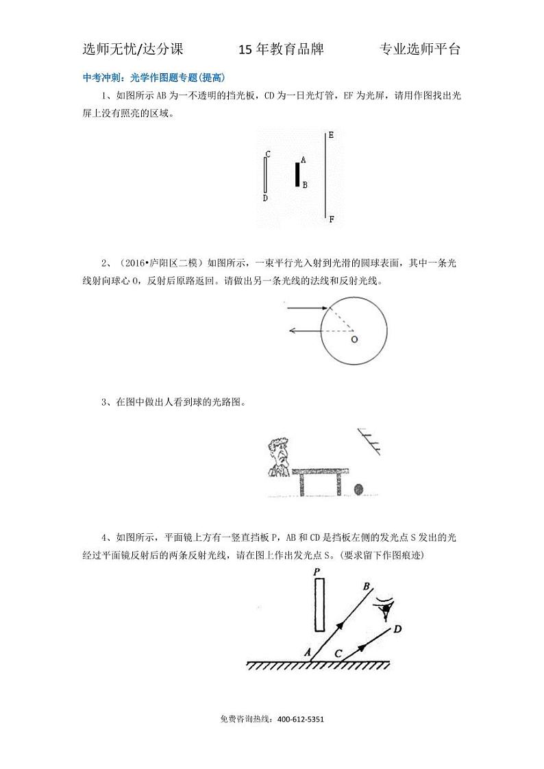 物理中考冲刺：光学作图题专题(提高)第1页