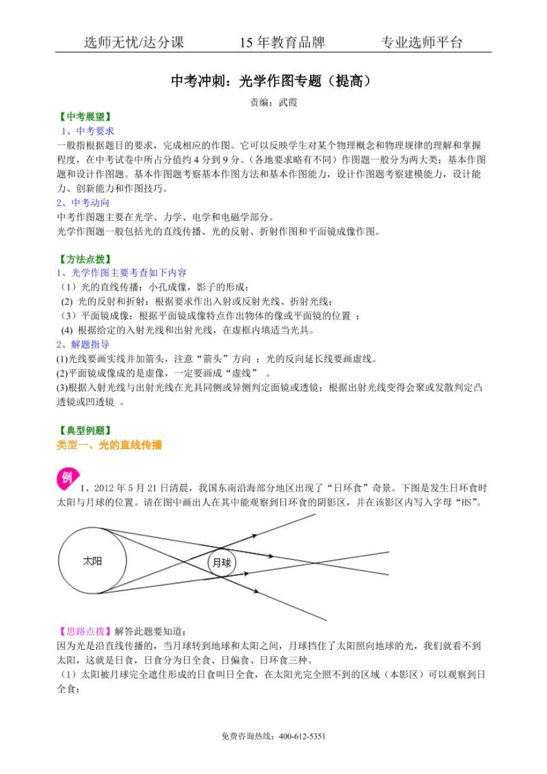 物理中考冲刺：光学作图专题（提高）知识讲解01