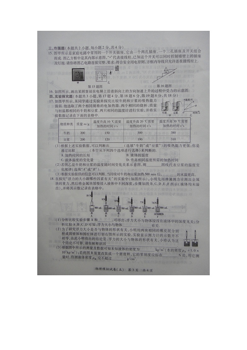 2020年河南省普通高中招生考试第五次模拟练习物理试卷（图片版）03