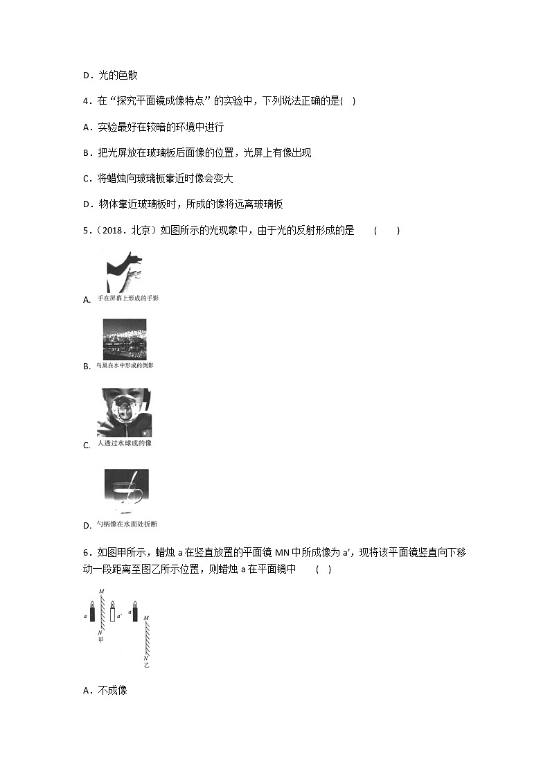 2020年人教版中考物理专题分类卷 专题四  光现象专练（含答案）02