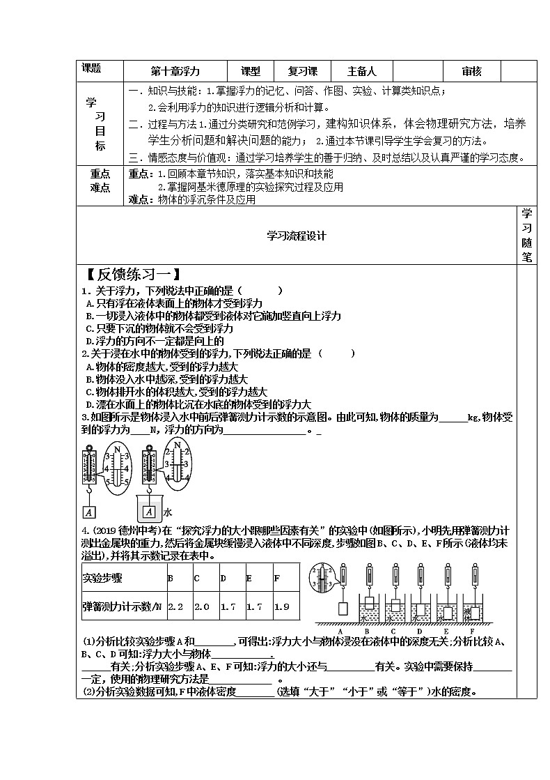 中考物理一轮专题复习  第十章  浮力  导学案01