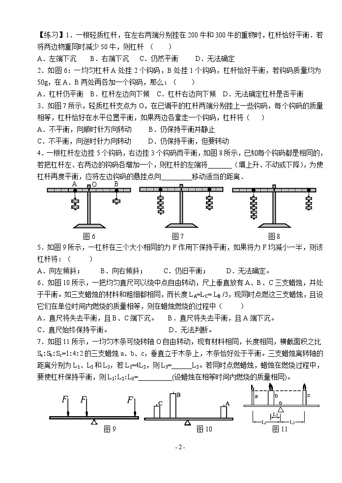 苏科版九年级物理学习共同体中考复习专题 .杠杆的动态平衡（无答案）3课时第2页