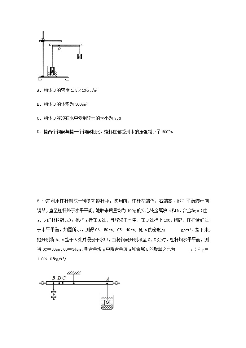 2020年中考复习物理专题-杠杆相关综合计算（word）（无答案）第3页
