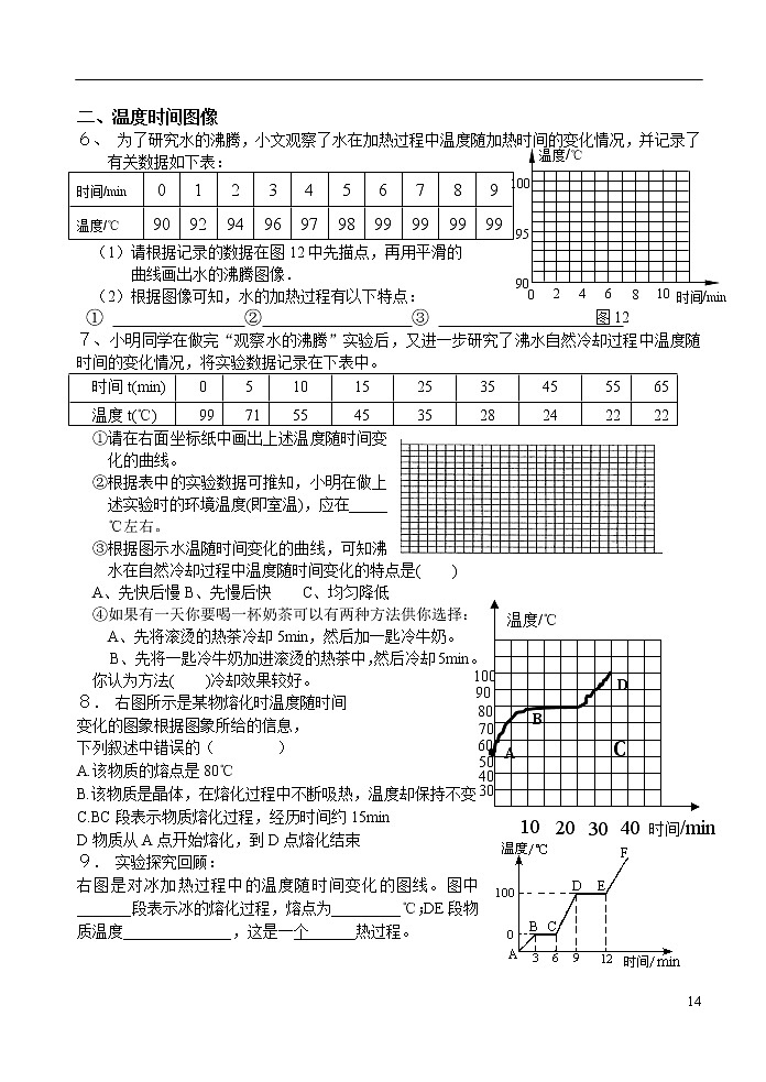 苏科版九年级物理 中考复习专题 《物态变化》基本实验 （无答案）02