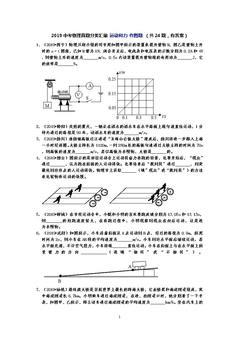 2019中考物理真题分类汇编 运动和力 作图题 （共24题，有答案）01