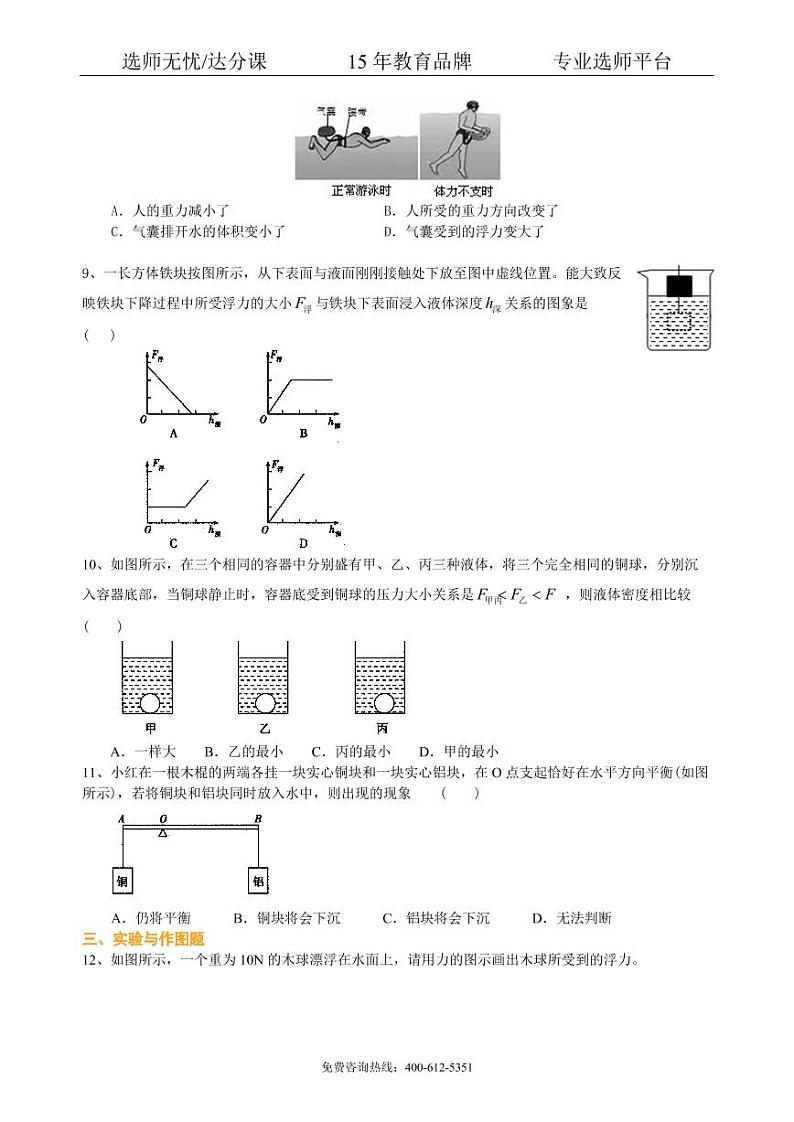 中考物理总复习：浮力（提高）巩固练习02