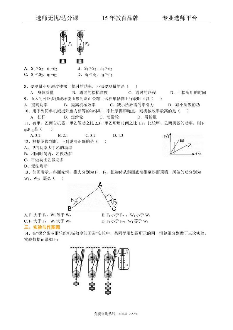 中考物理总复习：功 功率 机械效率（基础）巩固练习第2页