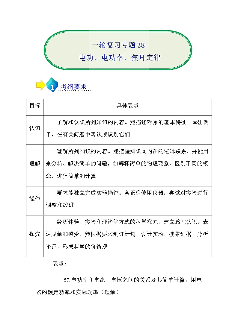 中考物理复习专题38 电功、电功率、焦耳定律-备战中考物理全攻略01