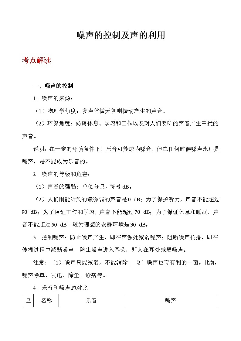 中考物理复习考点04 噪声的控制及声的利用-备战2020年中考物理考点第1页