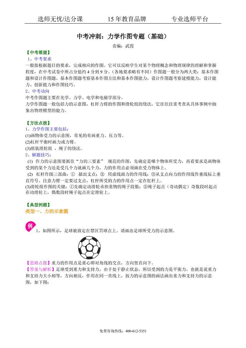 物理中考冲刺：力学作图专题（基础）知识讲解01