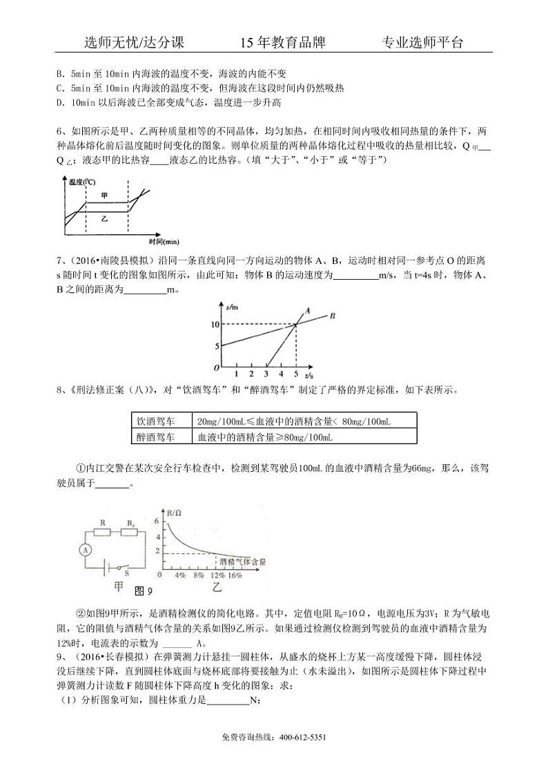 物理中考冲刺：图表信息专题（基础）巩固练习第2页