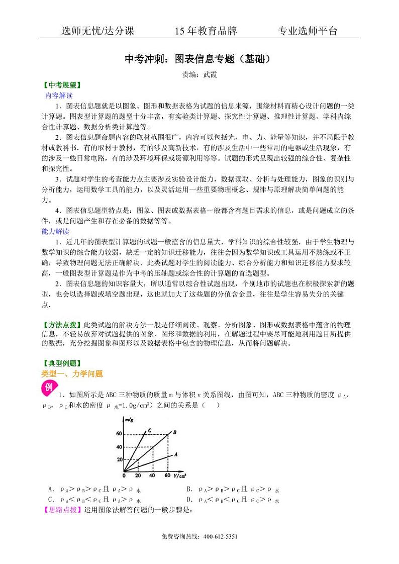 物理中考冲刺：图表信息专题（基础）知识讲解01
