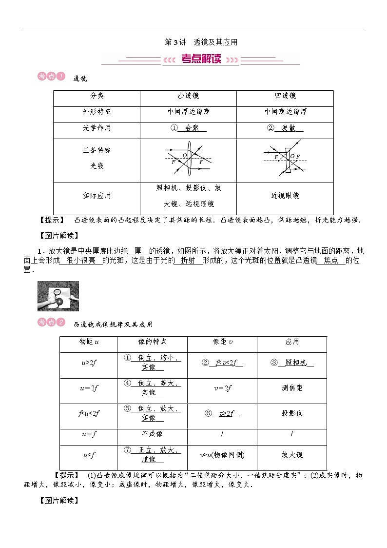 四川省中考物理考点复习教案：第3讲 透镜及其应用01