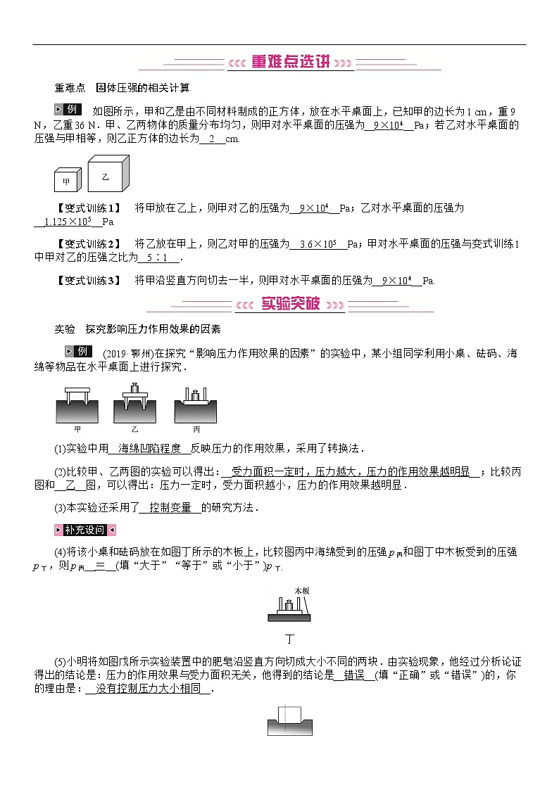 四川省中考物理考点复习教案：第10讲 压强第3页