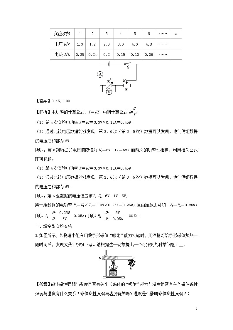 2020年中考物理实验集中专项训练第15练拓展创新型实验专练含解析02