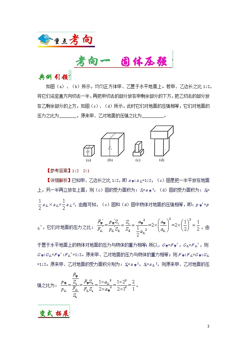 浙江版备战2020中考物理考点一遍过考点10固体压强和液体压强 试卷03
