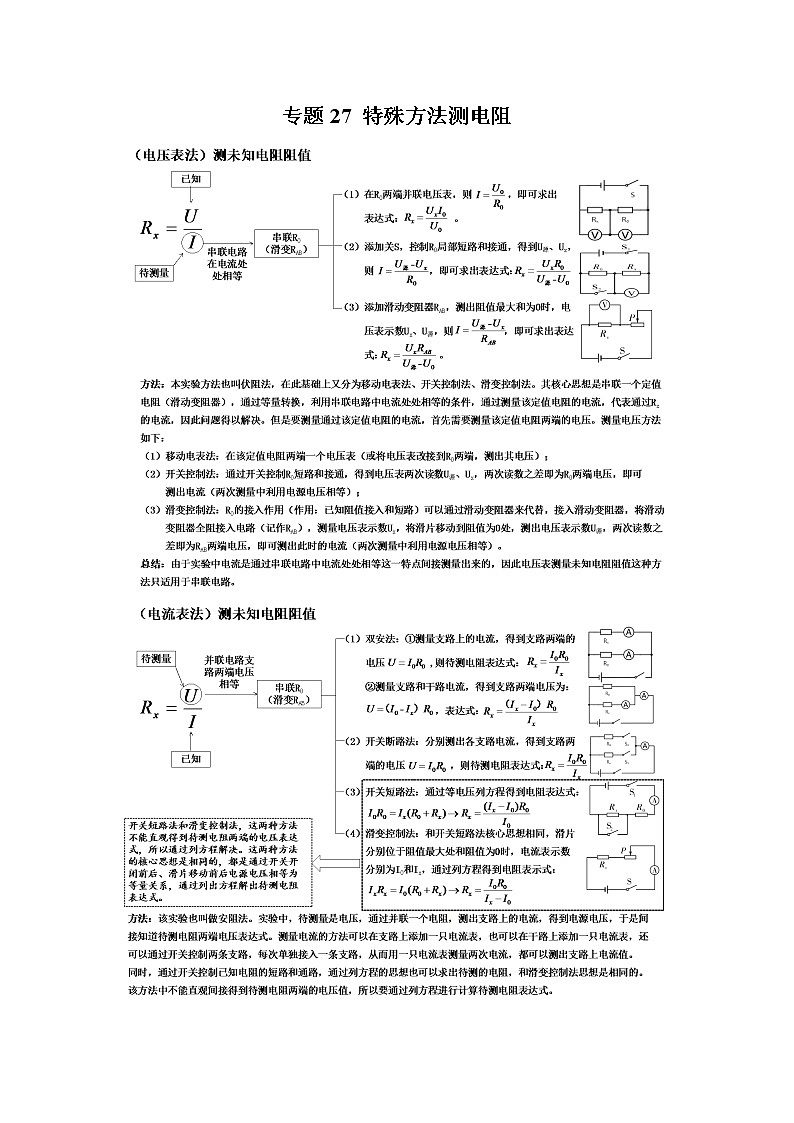 特殊方法测电阻-2020年中考物理必考题型01