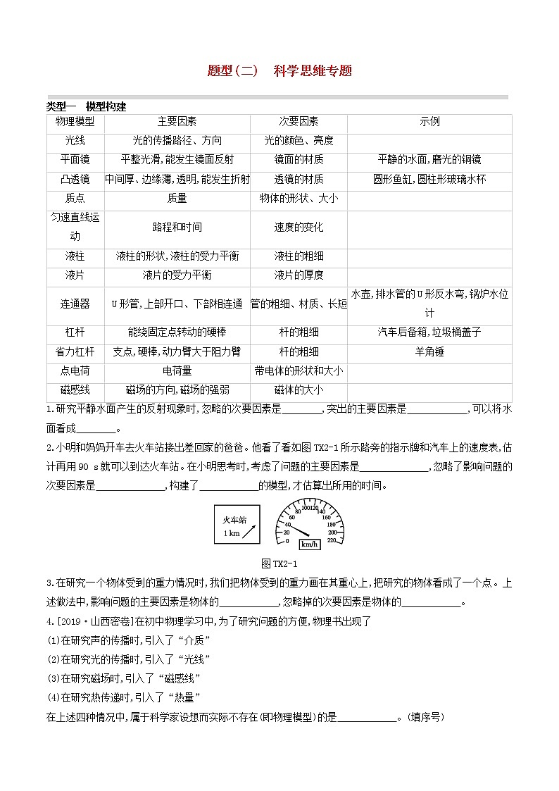 山西专版2020中考物理复习方案题型02科学思维专题试题01