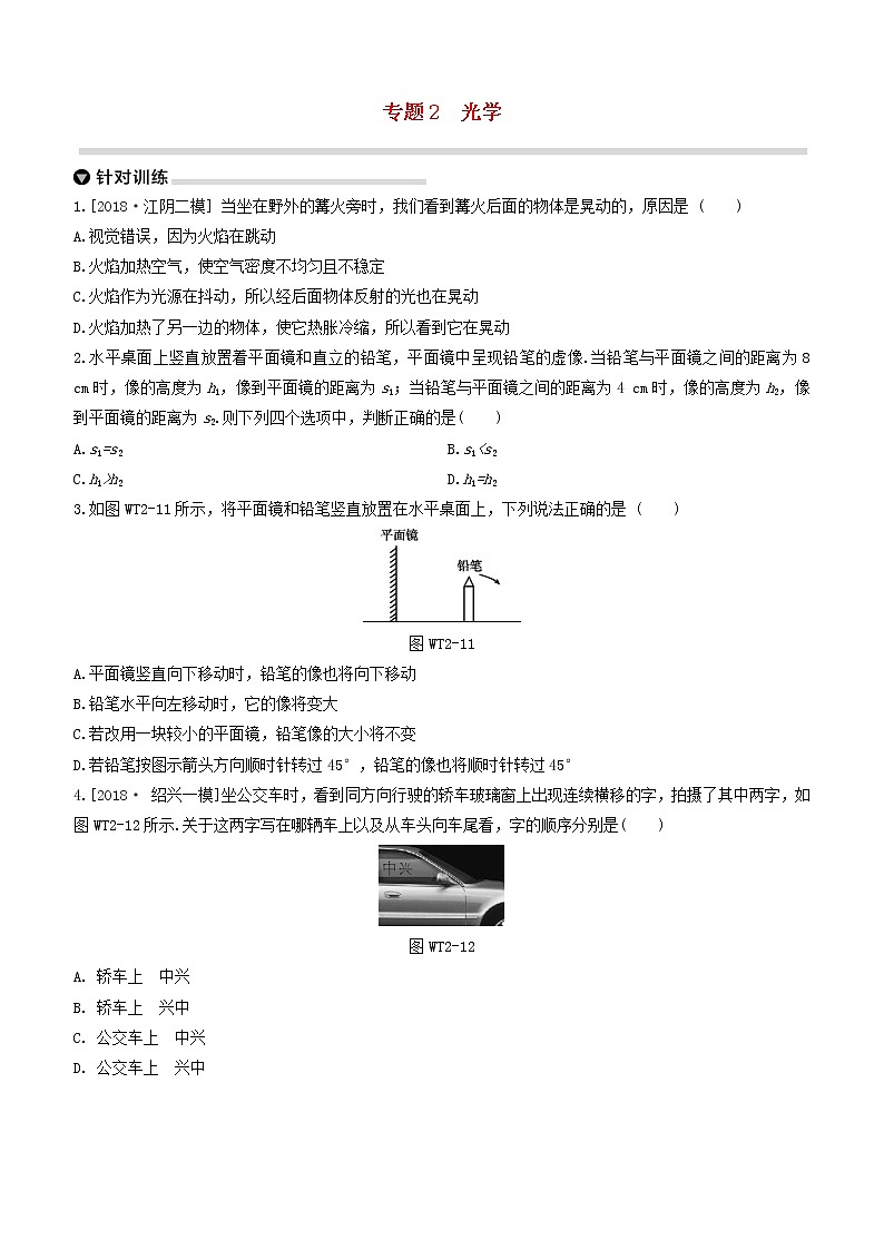 （杭州专版）2020中考物理复习方案专题02光学01