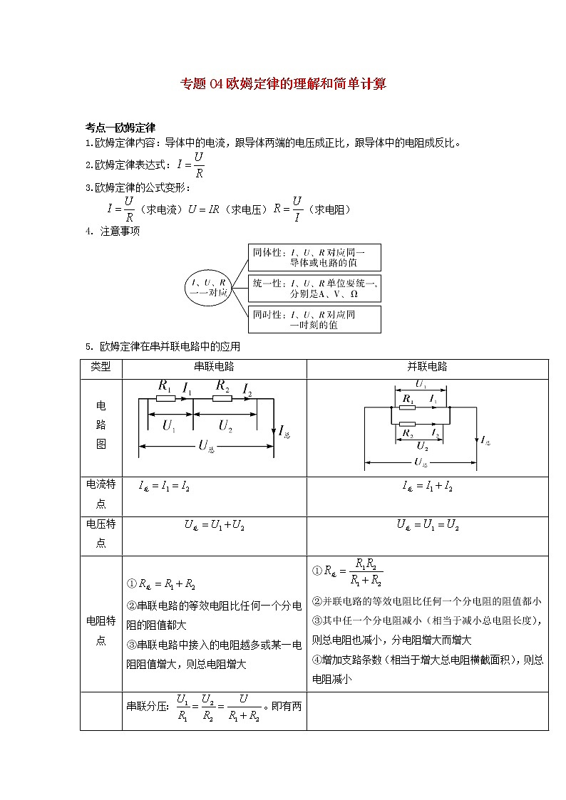 （备战2020）中考物理三轮复习电学精准突破专题04欧姆定律的理解和简单计算第1页
