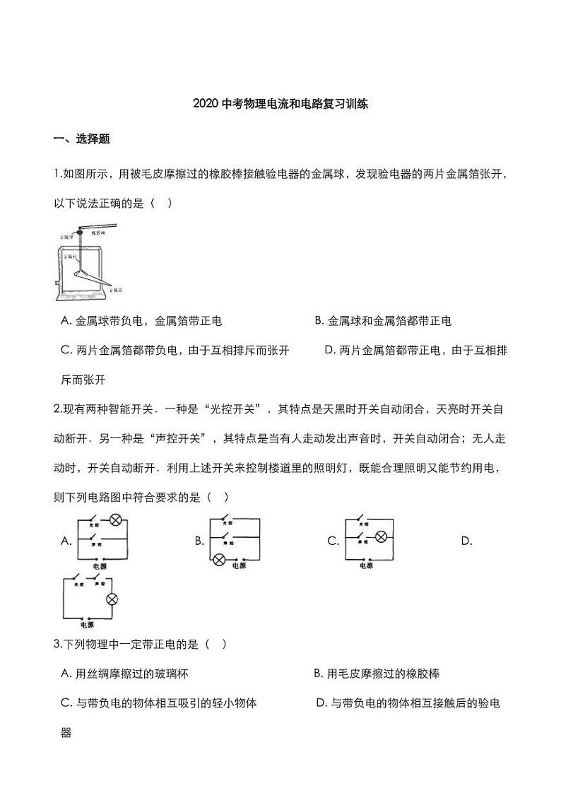 2020中考物理核心考点专题电流和电路复习训练01