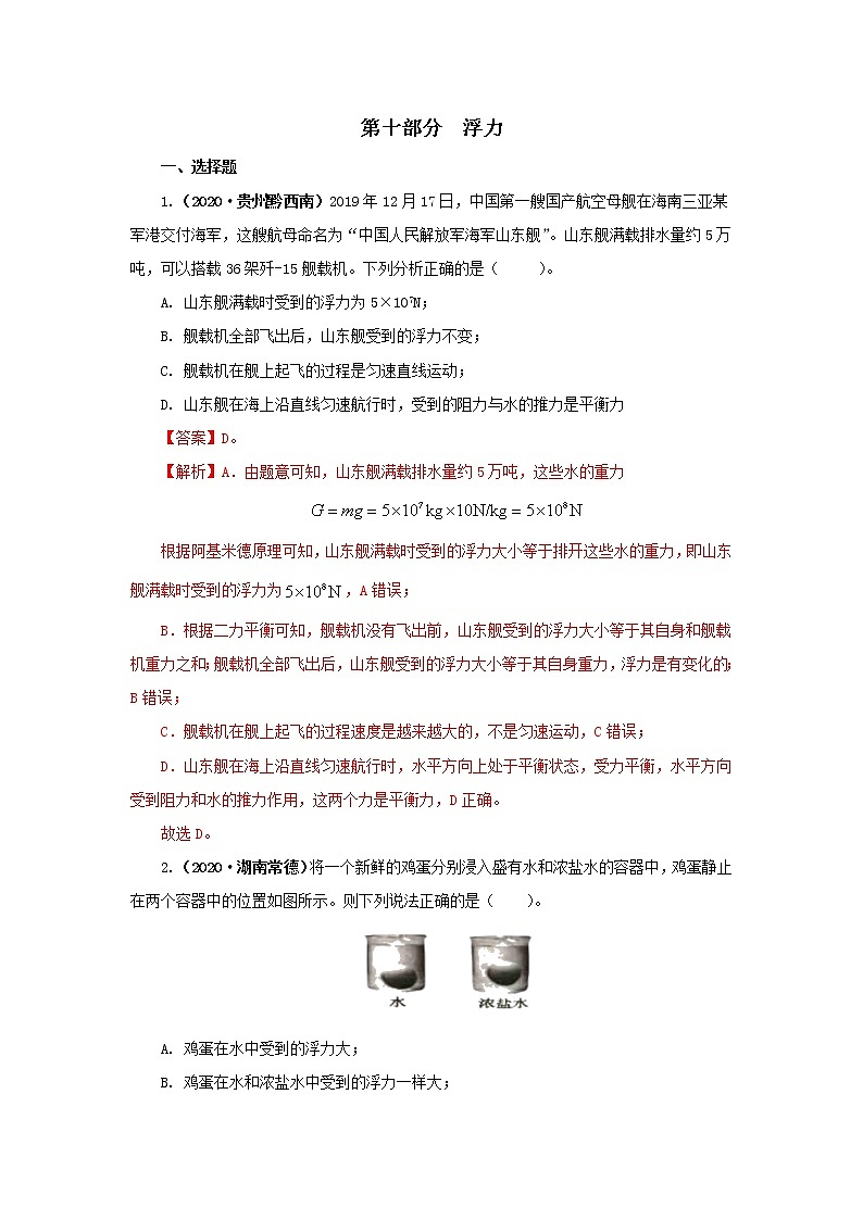 第10讲  浮力-2021年中考物理高频考点20讲 试卷01