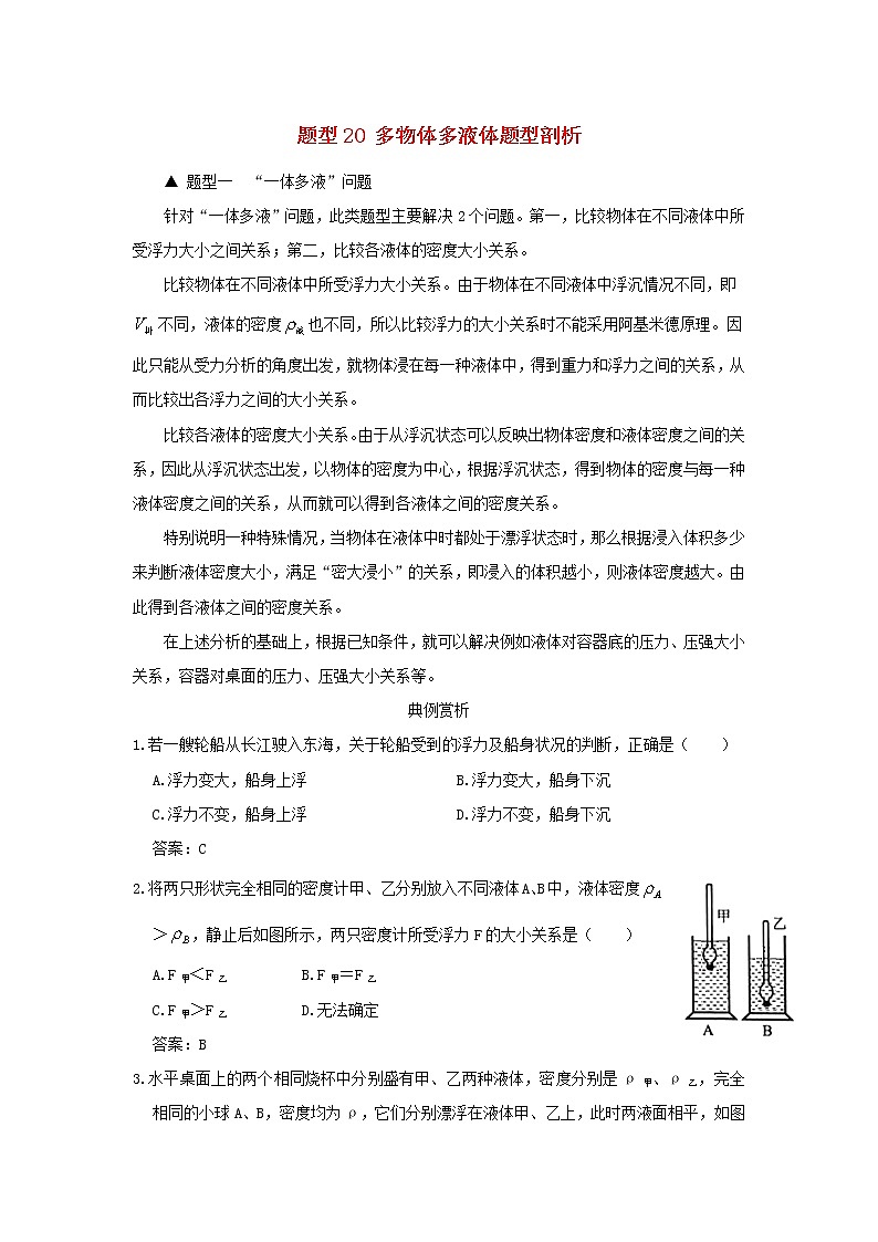 冲刺2020中考物理倒计时专攻32种题型20多物体多液体题型剖析01