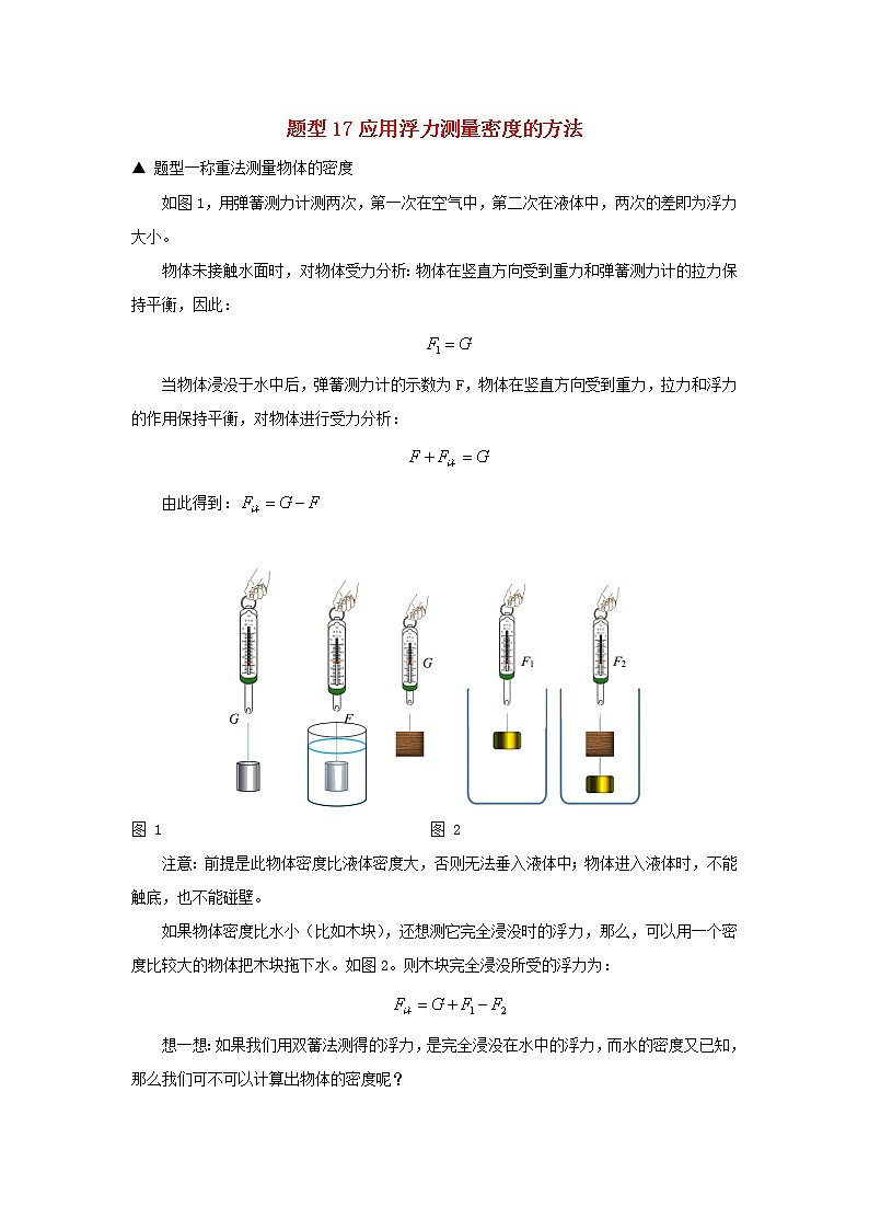 冲刺2020中考物理倒计时专攻32种题型17应用浮力测量密度的方法01