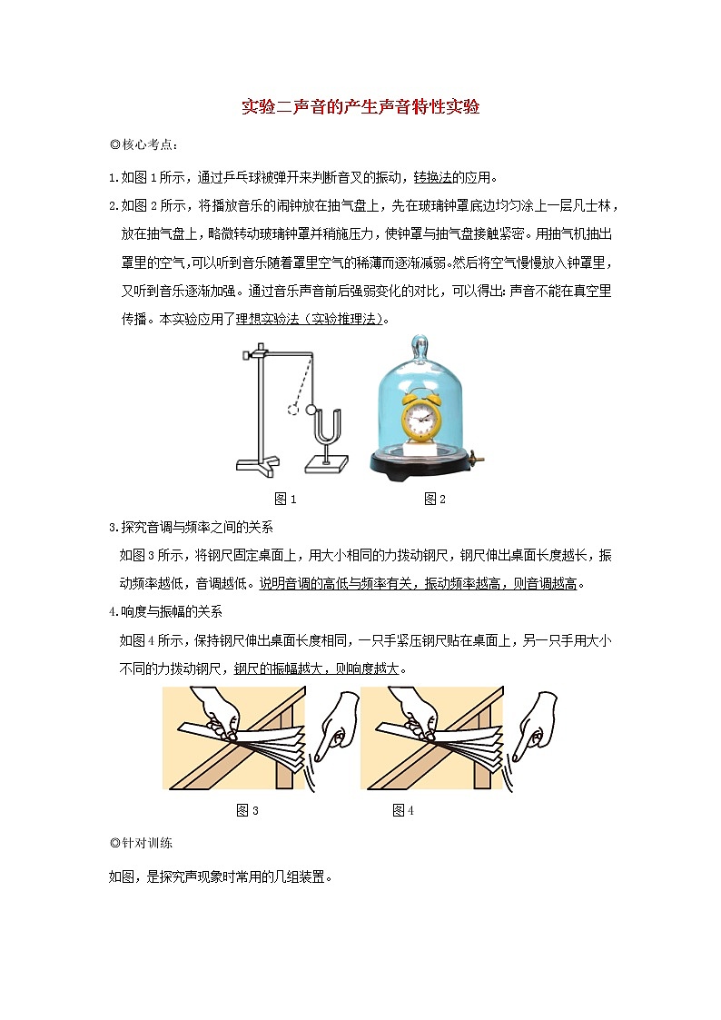 中考物理实验专题突破针对训练实验02声音的产生声音特性实验01
