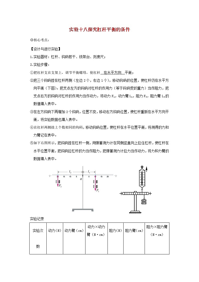 中考物理实验专题突破针对训练实验18探究杠杆平衡的条件01
