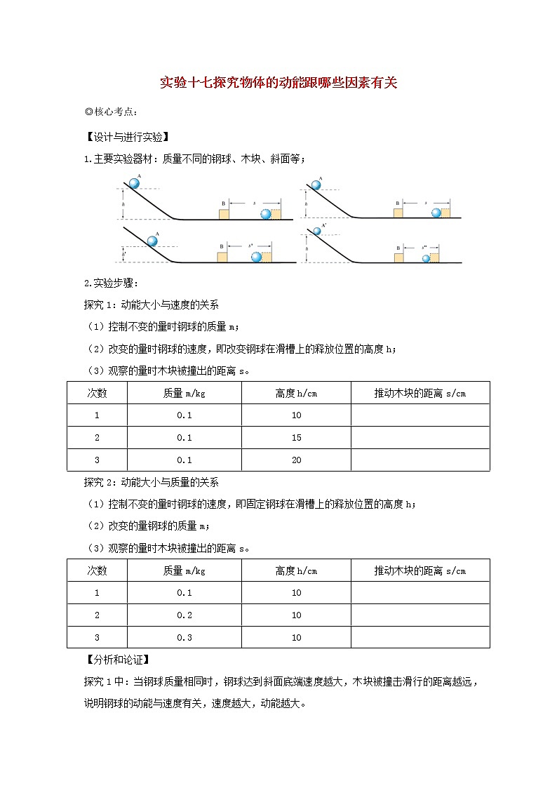 中考物理实验专题突破针对训练实验17探究物体的动能跟哪些因素有关01
