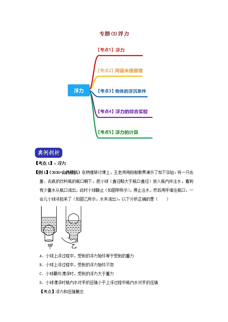 （决胜2020年）中考物理压轴题剖析与精练专题09浮力（含解析）第1页