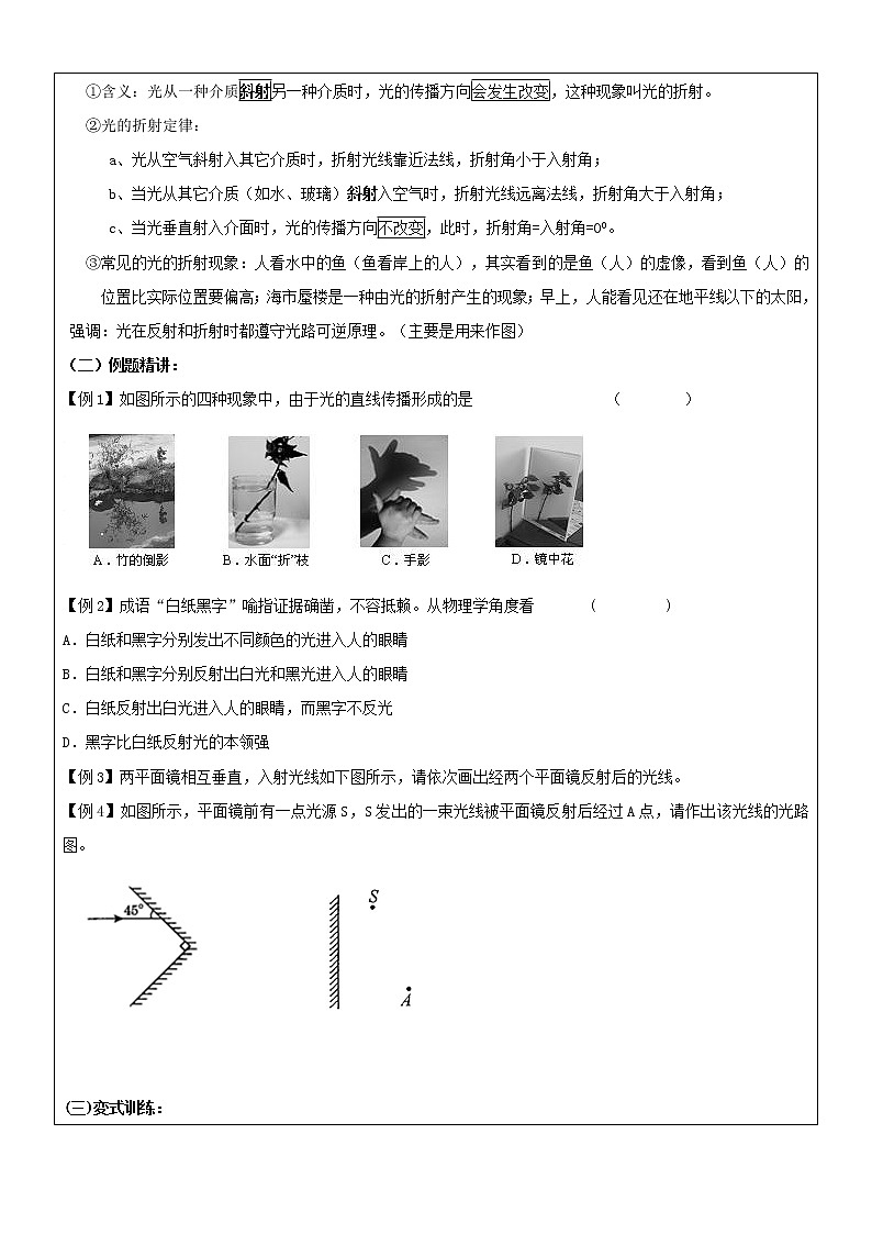 人教版 九年级 物理 光学专题复习教学案（无答案）02