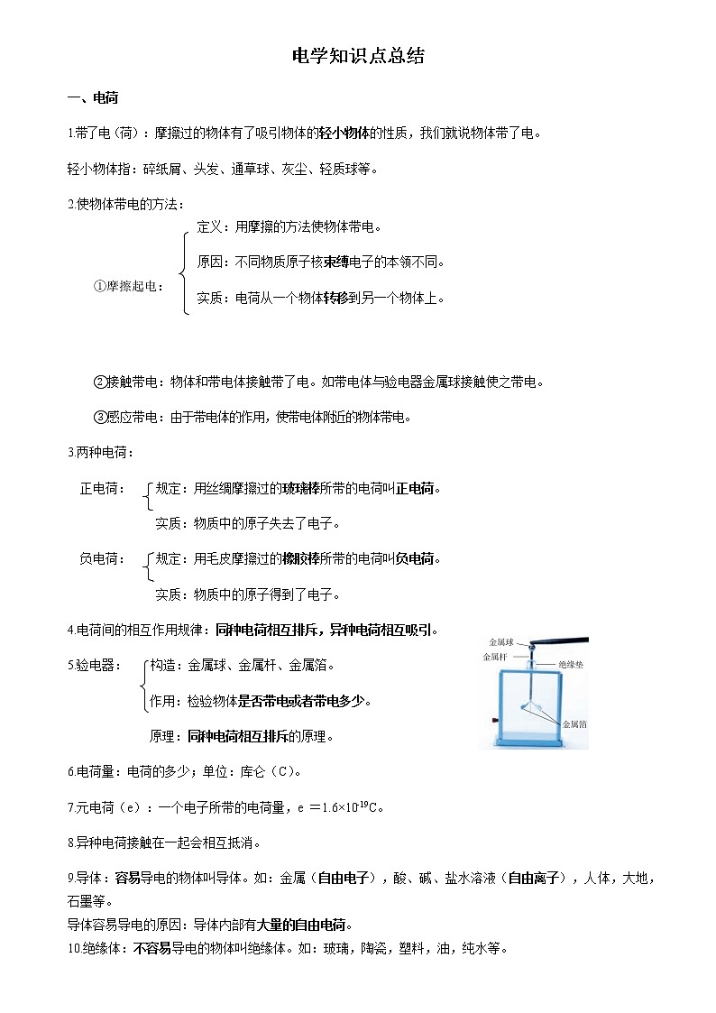 人教版九年级物理电学知识点总结第1页