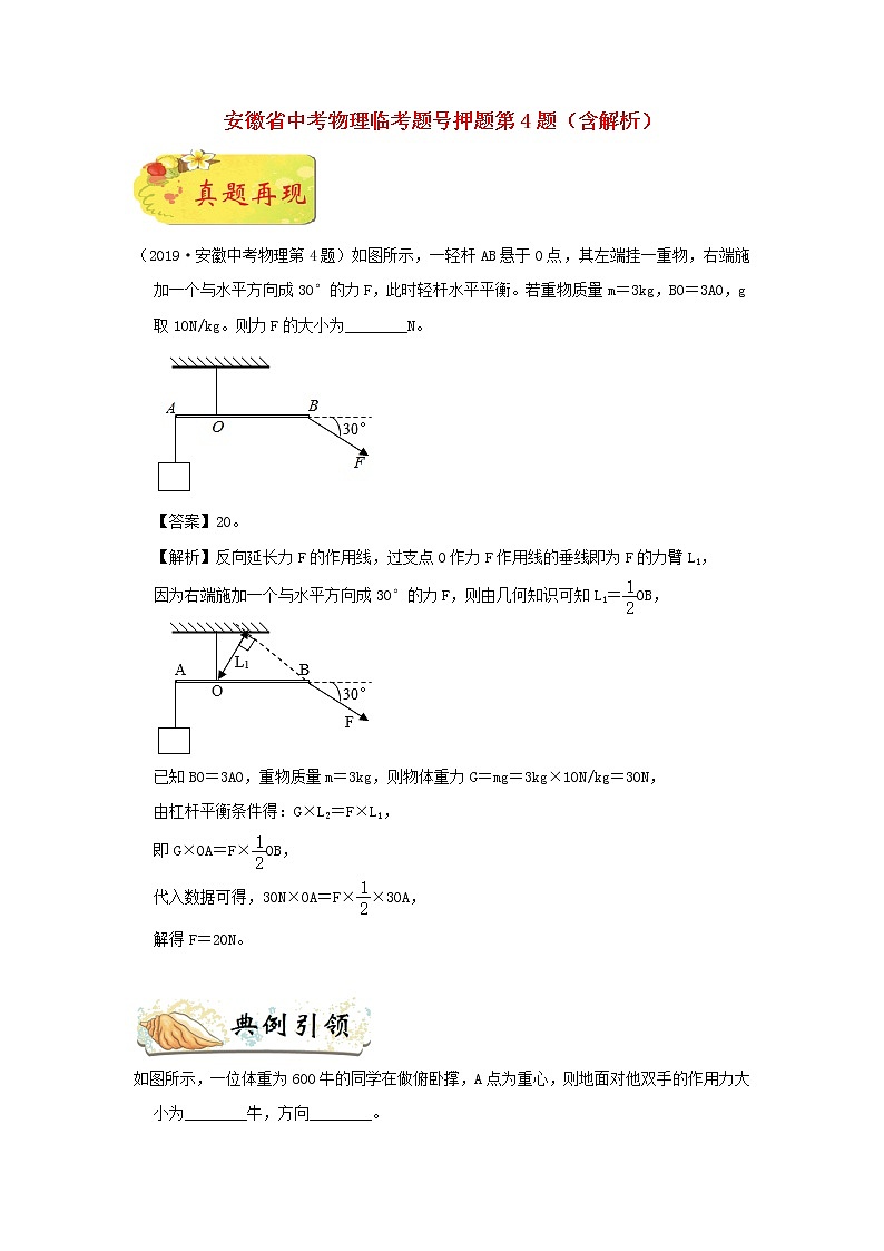 安徽省中考物理临考题号押题第4题（含解析）01
