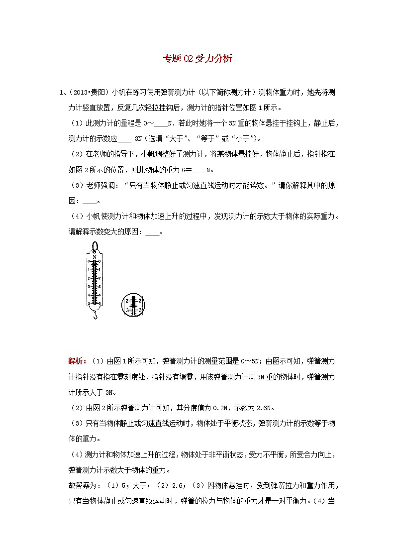 中考物理复习初高中知识衔接分类汇编专题02受力分析（含解析）01