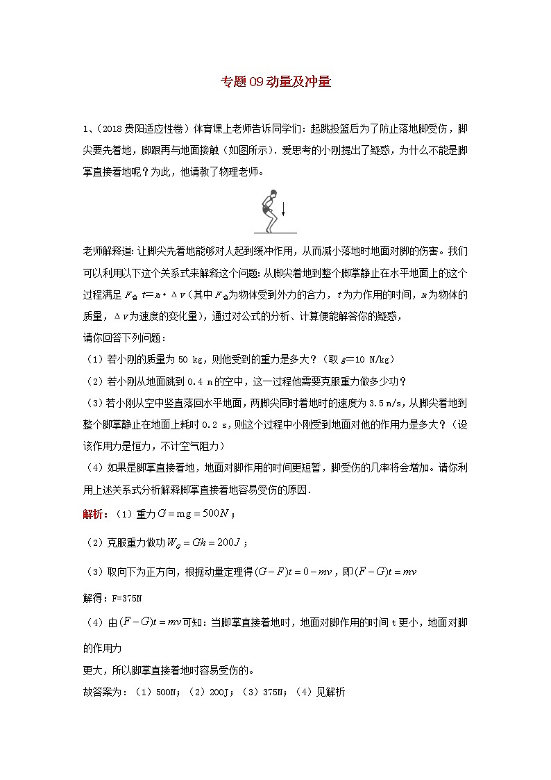 中考物理复习初高中知识衔接分类汇编专题09动量及冲量（含解析）01