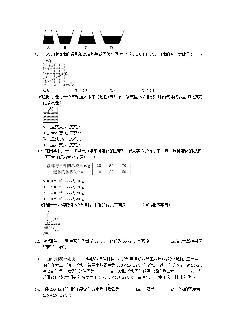 2021年中考物理高分一轮复习课时训练 质量和密度（含答案解析）02