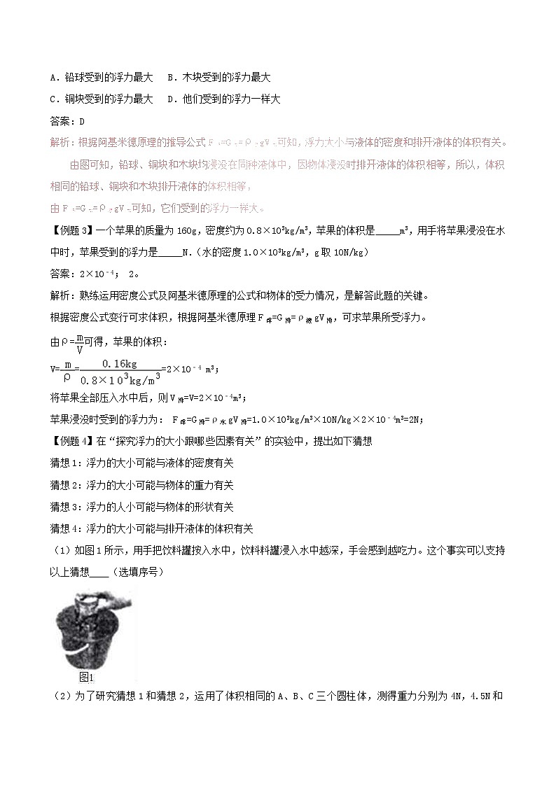 人教版2020年八年级物理下册10.2阿基米德原理知识点突破与课时作业（含答案解析）02