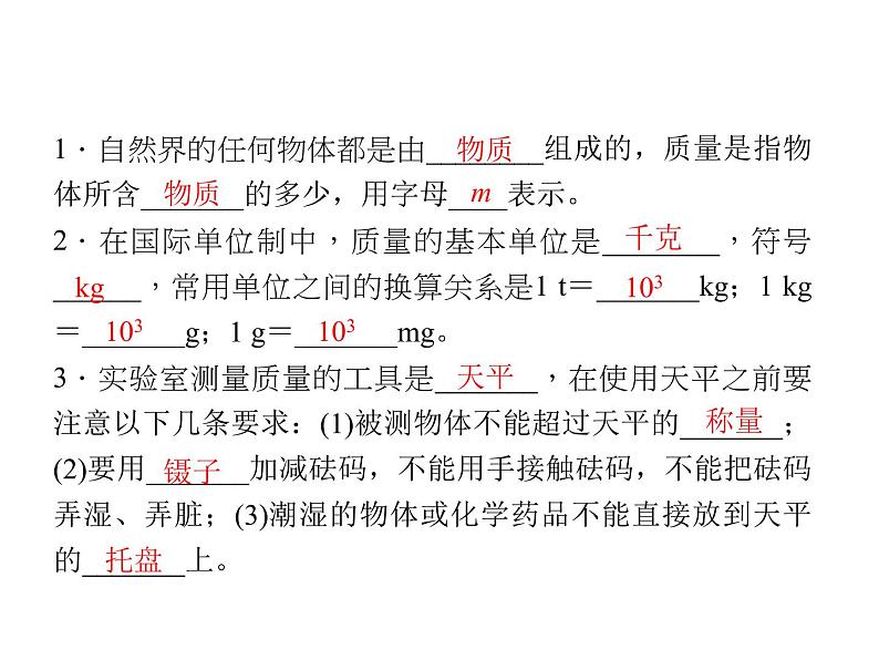 人教版八年级物理  6.1质量 复习练习课  课件 (共16张PPT)第2页