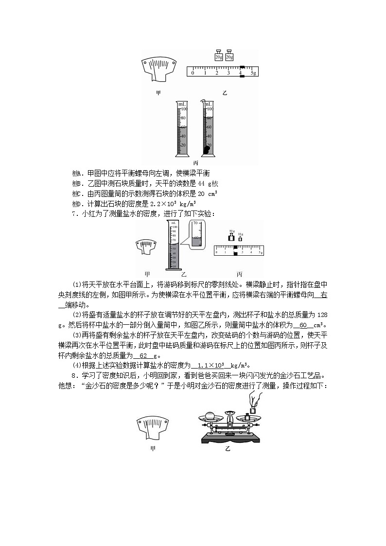 教科版八年级物理上册 第6章《质量与密度》本章复习练习本(含答案)02