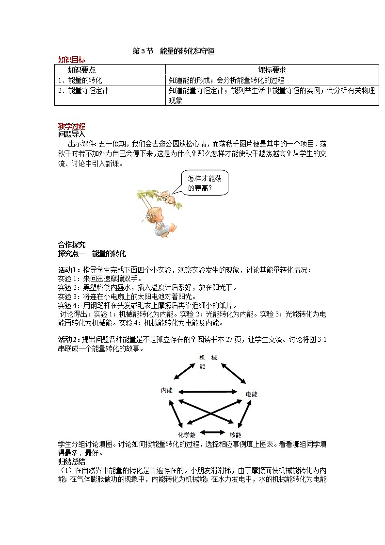 第3节 能量的转化和守恒 精品教案01