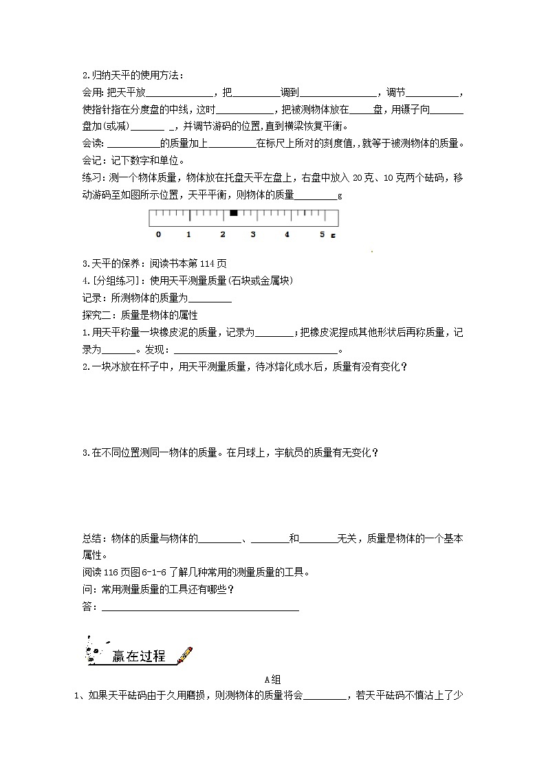 教科版八年级物理上册第6章第1节《质量》学案02