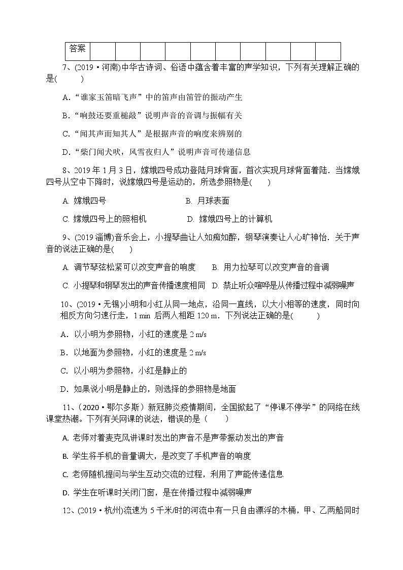 河南省新蔡县2020-2021学年度八年级上学期第一次月考试物理试题02