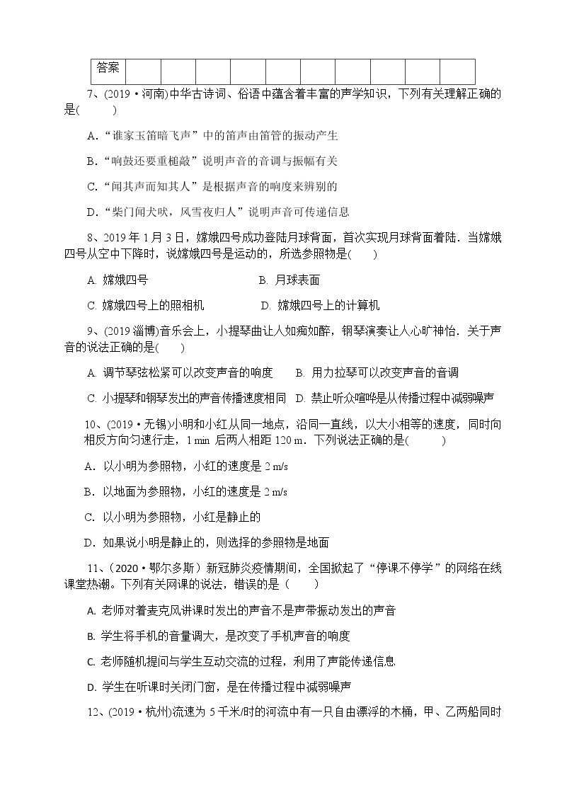 河南省新蔡县2020-2021学年度八年级上学期第一次月考试物理试题02